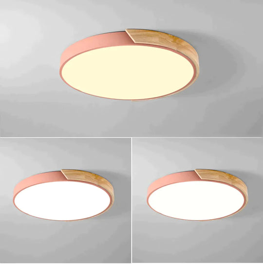 Colorful Nordic Wood Led Ceiling Lights Pink / 30Cm 18W Warm White