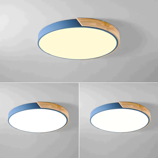 Colorful Nordic Wood Led Ceiling Lights Blue / 30Cm 18W Warm White