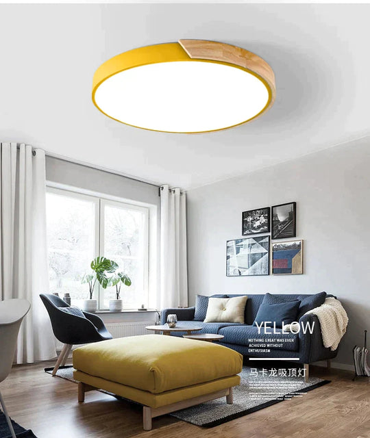 Nordic Oak App Dimmable Led Ceiling Lights Living Room Round Multicolor Alloy Lamp Bedroom Light