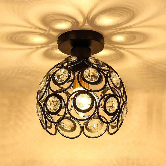 E27 Black Creative Crystal Minimalist Ceiling Light Single Wall Lamp Bedroom European Iron La