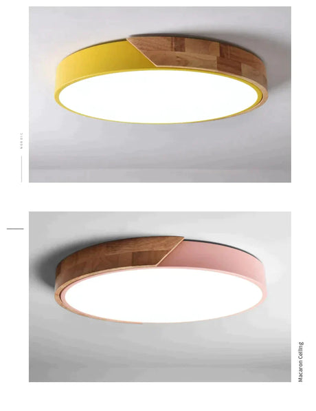 Modern Led Ceiling Light Macarons Colorful Indoor Lamp Wood Ironware Acrylic Kitchen Bedroom Foyer