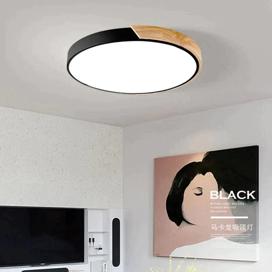 Nordic Fashion Simple Wooden Ceiling Lamps Colorful Round Aluminum Bedroom Living Room Light Fixture