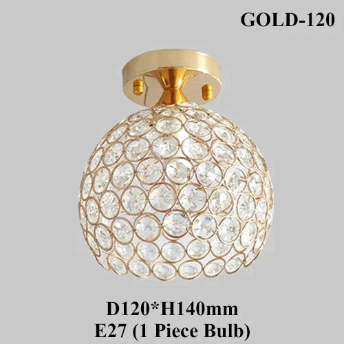 E27 Creative Crystal Minimalist Ceiling Light Simple Lamp Bedroom European Iron Gold 120Mm / With
