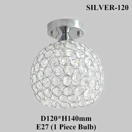 E27 Creative Crystal Minimalist Ceiling Light Simple Lamp Bedroom European Iron Silver 120Mm / No