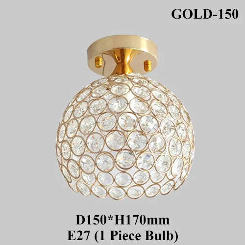 E27 Creative Crystal Minimalist Ceiling Light Simple Lamp Bedroom European Iron Gold 150Mm / With
