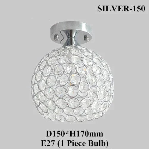 E27 Creative Crystal Minimalist Ceiling Light Simple Lamp Bedroom European Iron Silver 150Mm / No