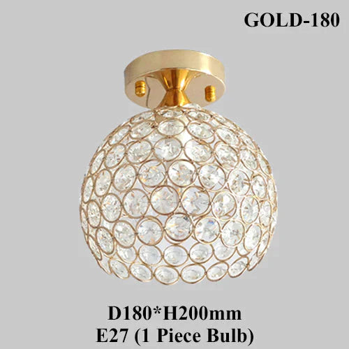 E27 Creative Crystal Minimalist Ceiling Light Simple Lamp Bedroom European Iron Gold 180Mm / With