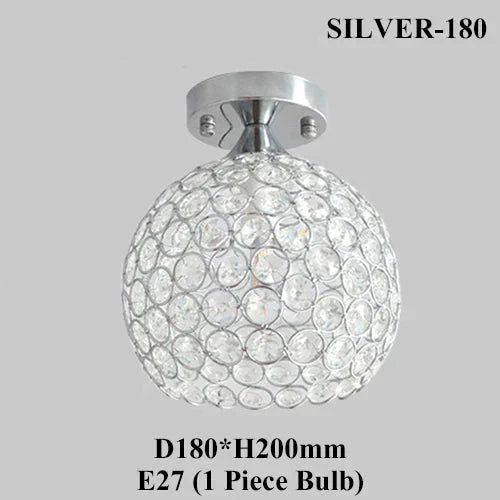 E27 Creative Crystal Minimalist Ceiling Light Simple Lamp Bedroom European Iron Silver 180Mm / No