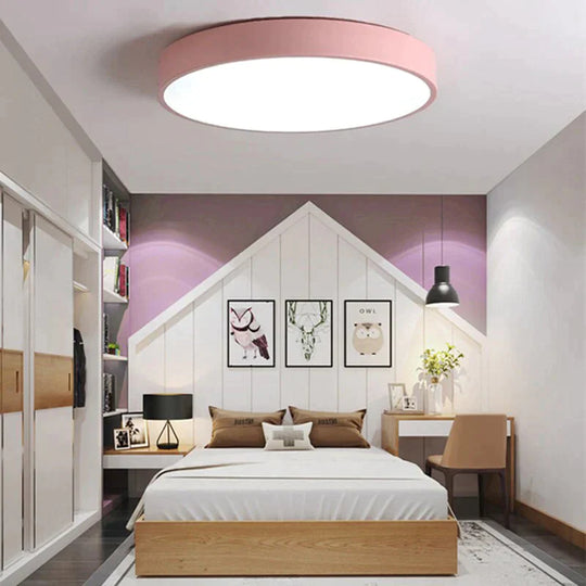 Modern Colorful Macaron Round Led Ceiling Light Kids Room Lamparas De Techo Lustre Lamp Pink /