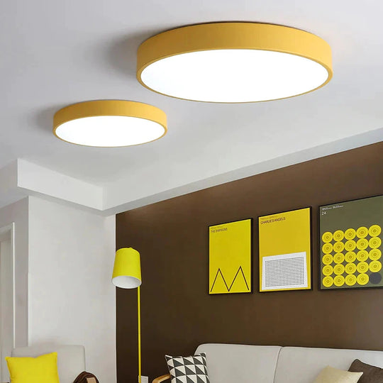 Modern Colorful Macaron Round Led Ceiling Light Kids Room Lamparas De Techo Lustre Lamp Yellow /