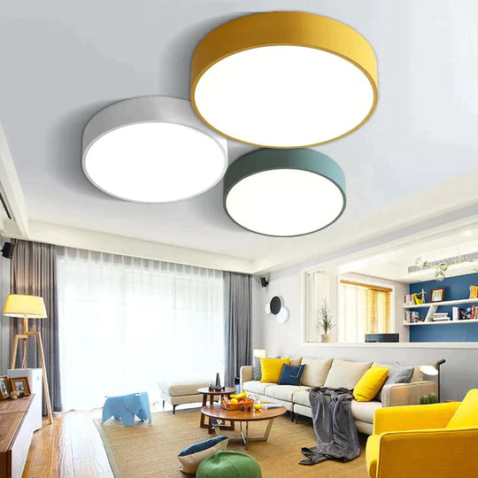 Modern Colorful Macaron Round Led Ceiling Light Kids Room Lamparas De Techo Lustre Lamp White /