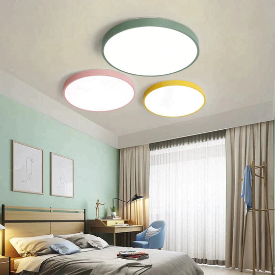 Modern Colorful Macaron Round Led Ceiling Light Kids Room Lamparas De Techo Lustre Lamp