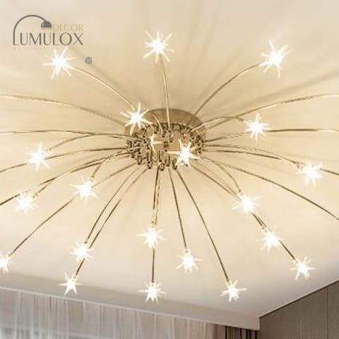 Starry Sky Stars LED Ceiling Lights Light Modern Round Crystal Glass 21/28 Heads Stars Lamps Bedroom Living Room Fixtures