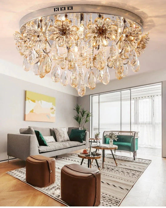 Postmodern Crystal Ceiling Lights For Home Flower Crystals Bedroom Lights Decor Nordic Lamps For Living room Hall Dining Room