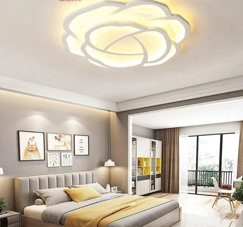 White Rose LED Ceiling Lights For Living Room Bedroom Dining Room Dimmable LED Kitchen Lamp Modern Creative Ceiling Lighting