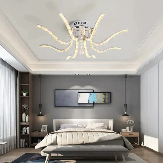 Chrome Plated Finish Crystal Rc Modern Led Ceiling Lights For Living Room Bedroom Sutdy Dimmable