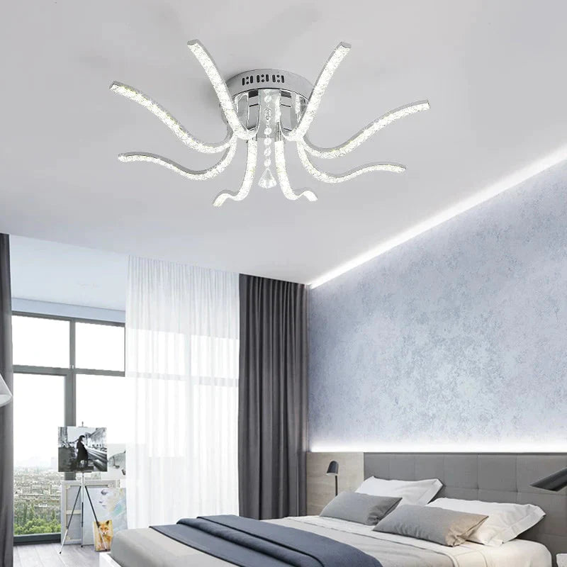 Chrome Plated Finish Crystal RC Modern Led Ceiling Lights For Living Room Bedroom Sutdy Room Dimmable Ceiling Lamp
