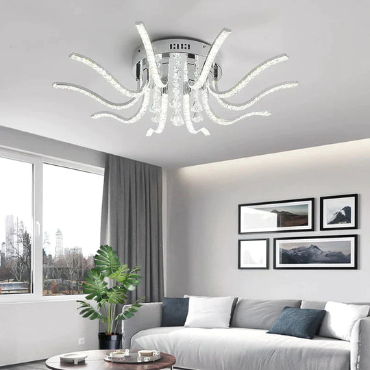 Chrome Plated Finish Crystal RC Modern Led Ceiling Lights For Living Room Bedroom Sutdy Room Dimmable Ceiling Lamp