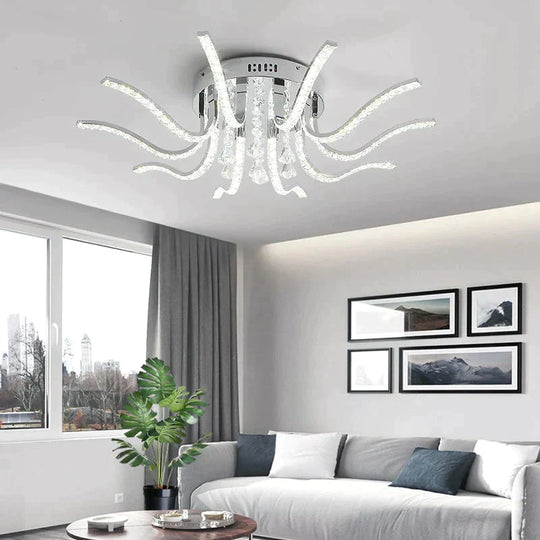 Chrome Plated Finish Crystal Rc Modern Led Ceiling Lights For Living Room Bedroom Sutdy Dimmable