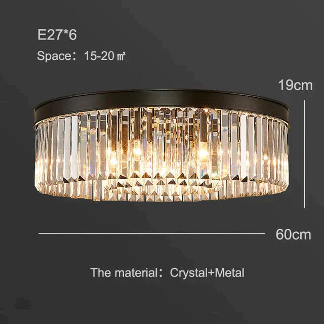 Modern Crystal Ceiling Lamp Living Light Bedroom Classic Round Lamps Black Base Led Fixtures Dining