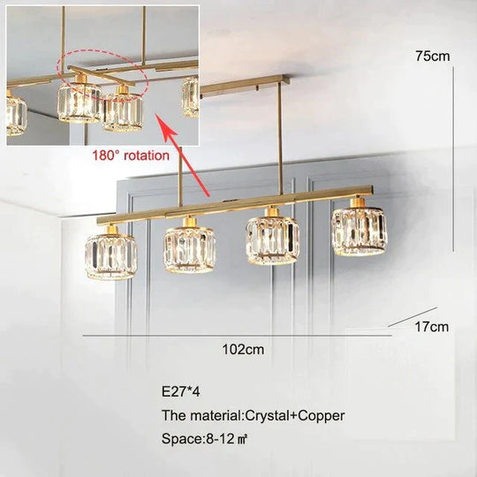 Crystal Ceiling Lights Bedroom Modern Design Copper Lamp Dining Room Led Kitchen Lustre Living E27X4