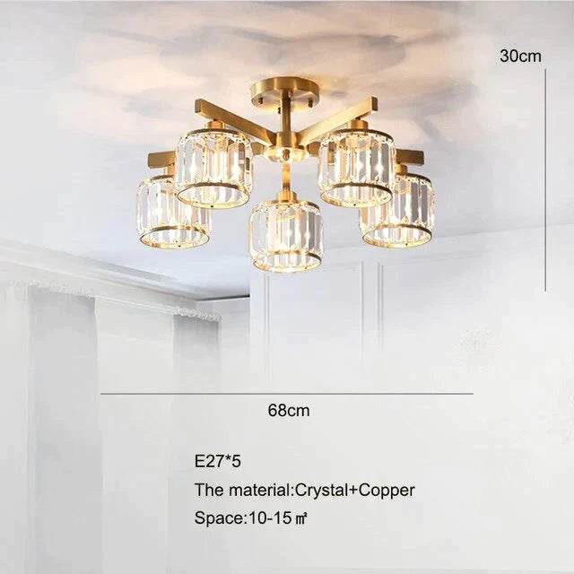 Crystal Ceiling Lights Bedroom Modern Design Copper Lamp Dining Room Led Kitchen Lustre Living E27X5
