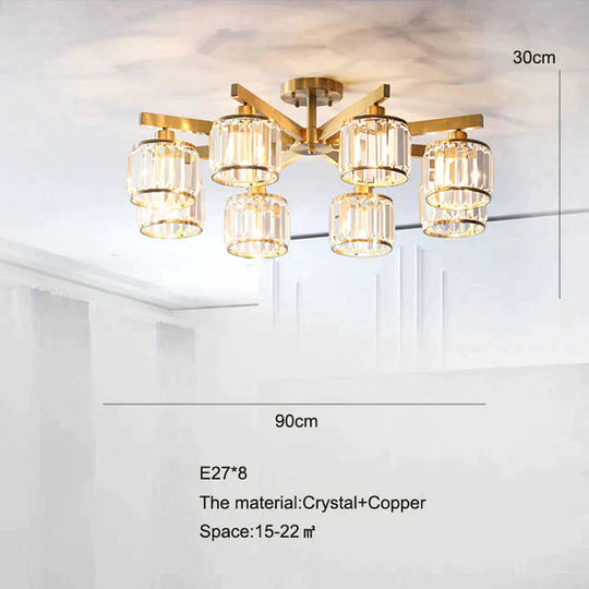 Crystal Ceiling Lights Bedroom Modern Design Copper Lamp Dining Room Led Kitchen Lustre Living E27X8