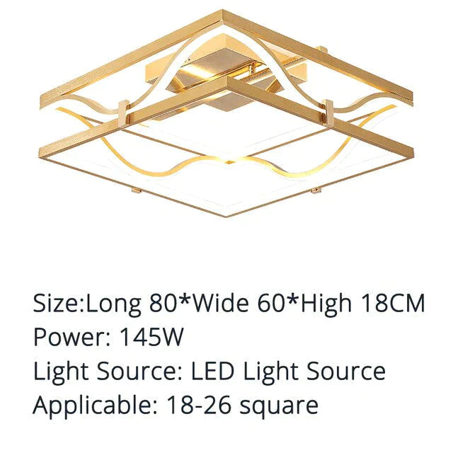 Led Ceiling Lights Gold Body Round/Square For Bedroom Support Remote Control Led Lamps / Square