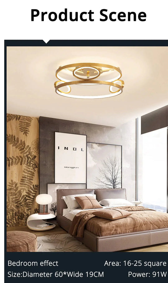 LED Ceiling Lights Gold Body Round/Square For Bedroom Support  Remote Control Led Lamps