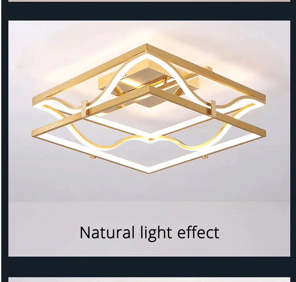 LED Ceiling Lights Gold Body Round/Square For Bedroom Support  Remote Control Led Lamps