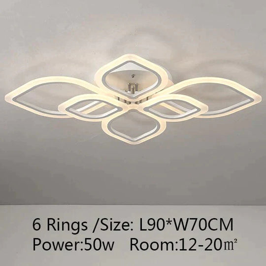 Modern Ceiling Lights Led Lamp For Living Room Bedroom Study White Color Surface Mounted Deco 6Rings