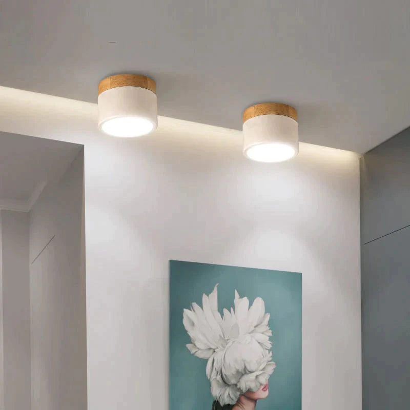 Ceiling Lights Iron&Wood Lamp For Living Room Bedroom Kitchen Corridor Home Deco 7W Led Spot Light