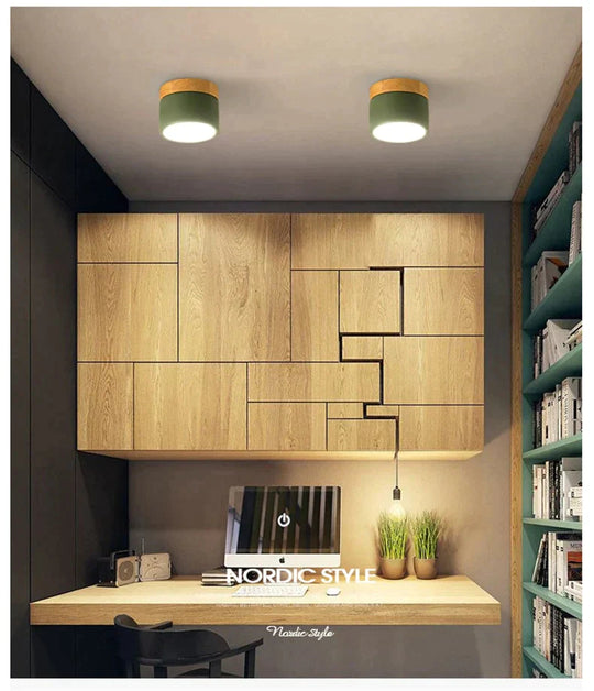 Ceiling Lights Iron&Wood Lamp For Living Room Bedroom Kitchen Corridor Home Deco 7W Led Spot Light