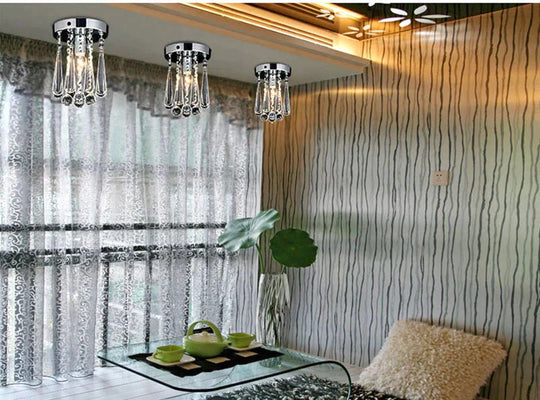 Crystal Ceiling Light Flush Mount Fixture Lamp With Beads For Bedroom Hallway Living Room Kitchen