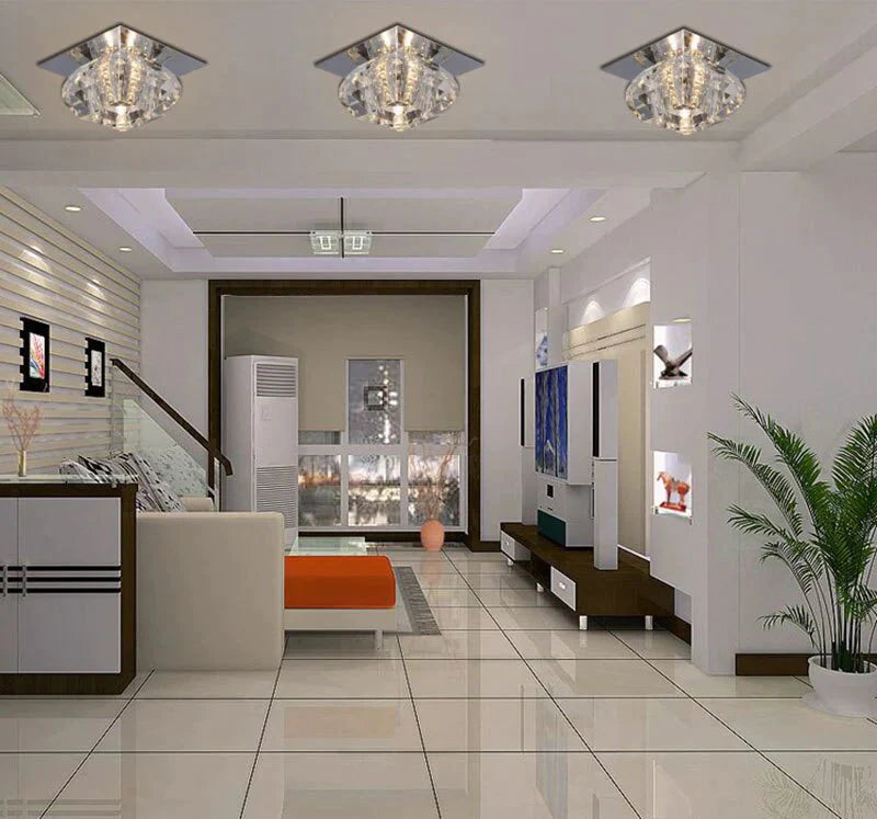 Crystal Flush Mount Ceiling Light Modern Crystal Ceiling Fixtures for Hallway Dining Room Bedroom Kitchen