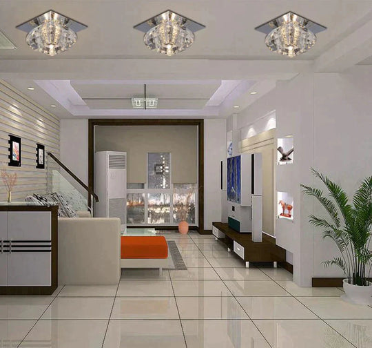 Crystal Flush Mount Ceiling Light Modern Fixtures For Hallway Dining Room Bedroom Kitchen