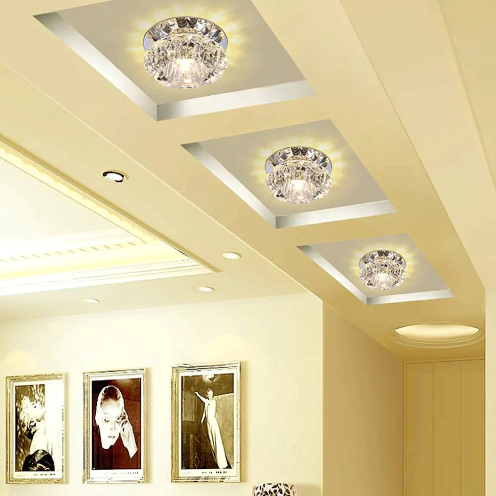 Modern LED Chip Crystal Aisle Lamp Solid Stainless Steel Base Surface Mounted Ceiling Lamp For Living Room Corridor