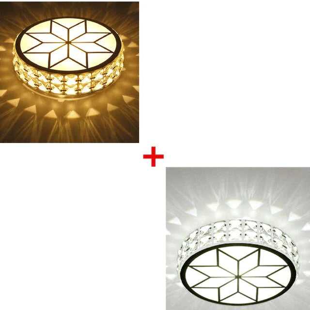 6W/12W Modern Metal Crystal Ceiling Light Lamp For Hallway Dinning Room Flush Mounted Glass Lampshade Round Aisle Veranda Light