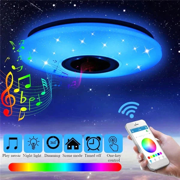 36W Rgb Flush Mount Round Starlight Music Led Ceiling Light Lamp With Bluetooth Speaker Dimmable