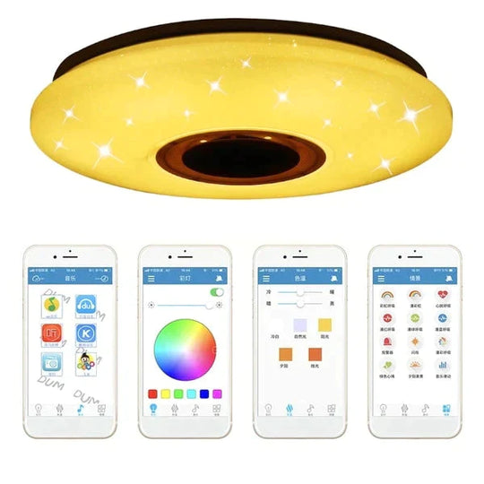 36W Rgb Flush Mount Round Starlight Music Led Ceiling Light Lamp With Bluetooth Speaker Dimmable