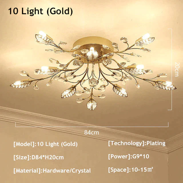 Vintage Led Ceiling Light Crystal Lamp For Living Room Loft 10 Lights Gold / Warm White