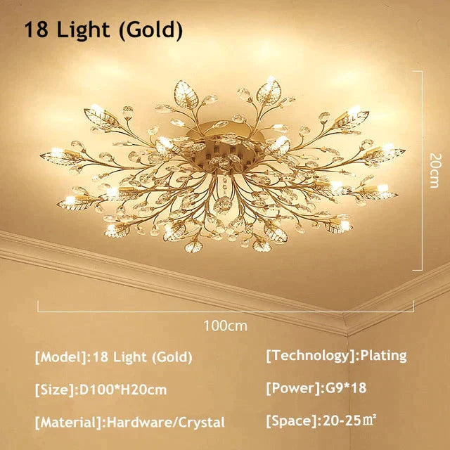 Vintage Led Ceiling Light Crystal Lamp For Living Room Loft 18 Lights Gold / Warm White
