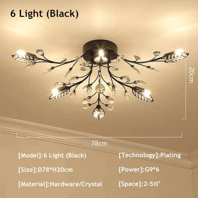 Vintage Led Ceiling Light Crystal Lamp For Living Room Loft 6 Lights Black / Warm White