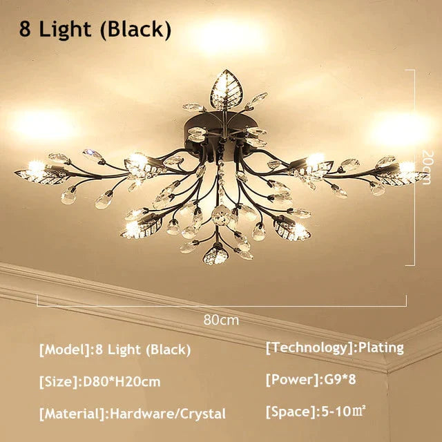 Vintage Led Ceiling Light Crystal Lamp For Living Room Loft 8 Lights Black / Warm White