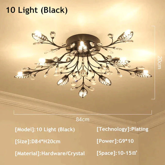 Vintage Led Ceiling Light Crystal Lamp For Living Room Loft 10 Lights Black / Warm White