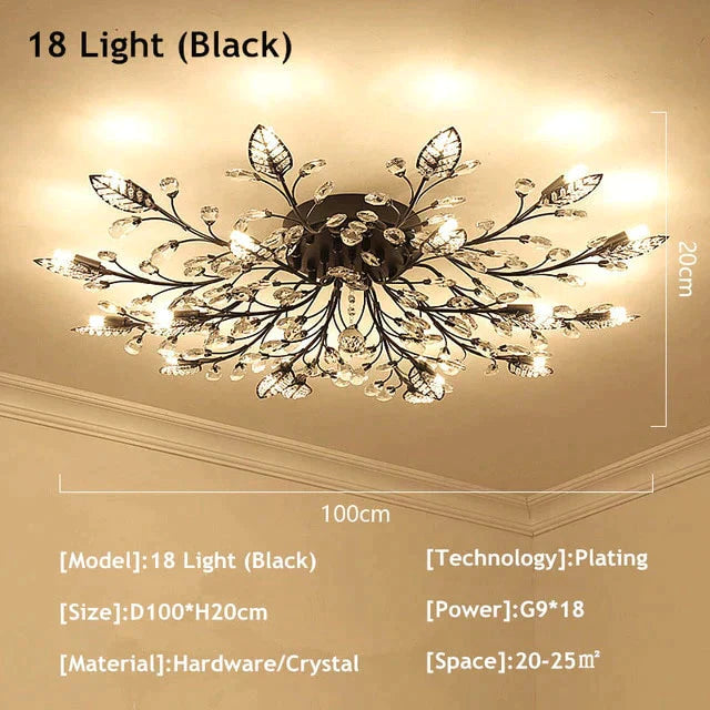 Vintage Led Ceiling Light Crystal Lamp For Living Room Loft 18 Lights Black / Warm White