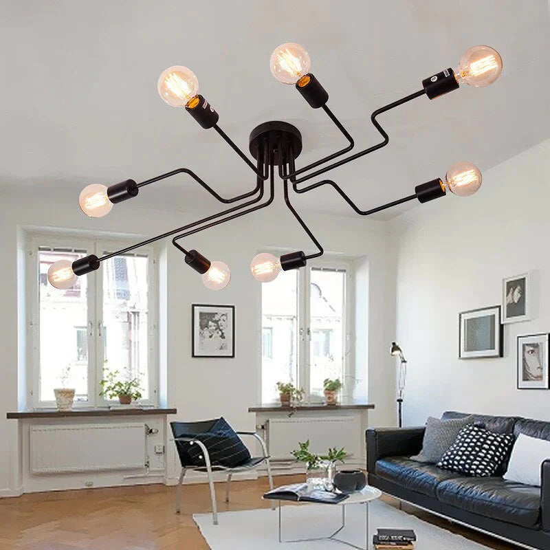 4/6 Light Retro Wrought Iron Ceiling Lights Bedroom/Dining Room Vintage Black Ceiling Lamp Fixture E27 Lustres