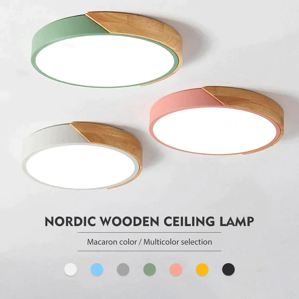 Nordic Wooden Ceiling Lamp Dimmable Led Lights Round 30-60 Size Diameter Ultra-Thin 5 Cm High 7