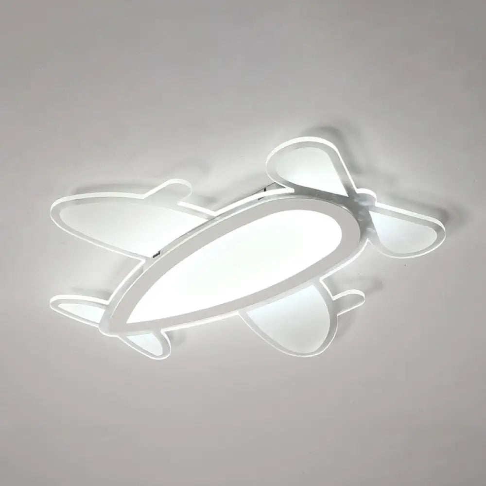 Propeller Plane Cartoon Ceiling Light - Acrylic Flush Mount In White Finish /
