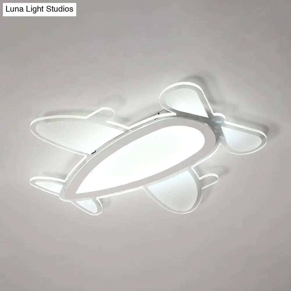 Propeller Plane Cartoon Ceiling Light - Acrylic Flush Mount In White Finish /